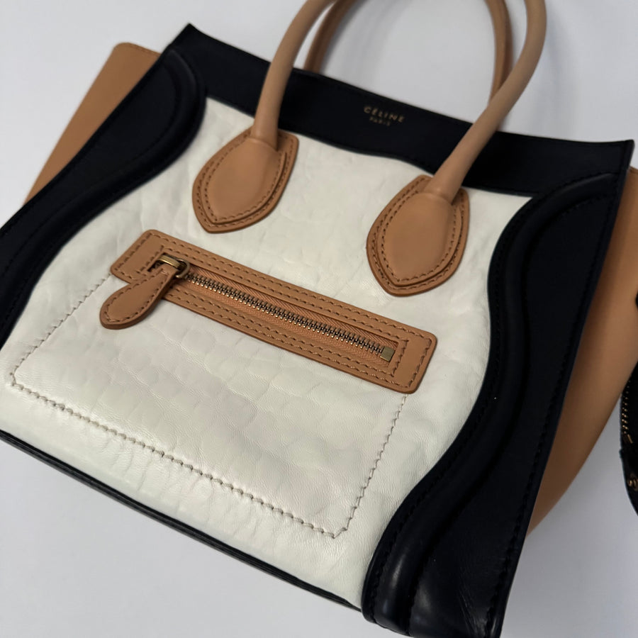 CELINE  Micro Tricolor Calfskin Luggage Tote