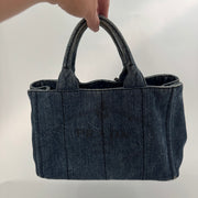 PRADA Denim Canapa Logo Tote Bleu