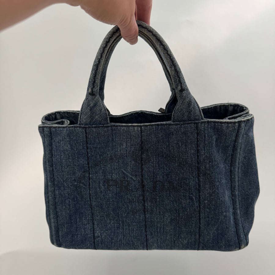 PRADA Denim Canapa Logo Tote Bleu