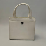 Chanel Vintage CC Lock Tote Caviar Medium White Leather
