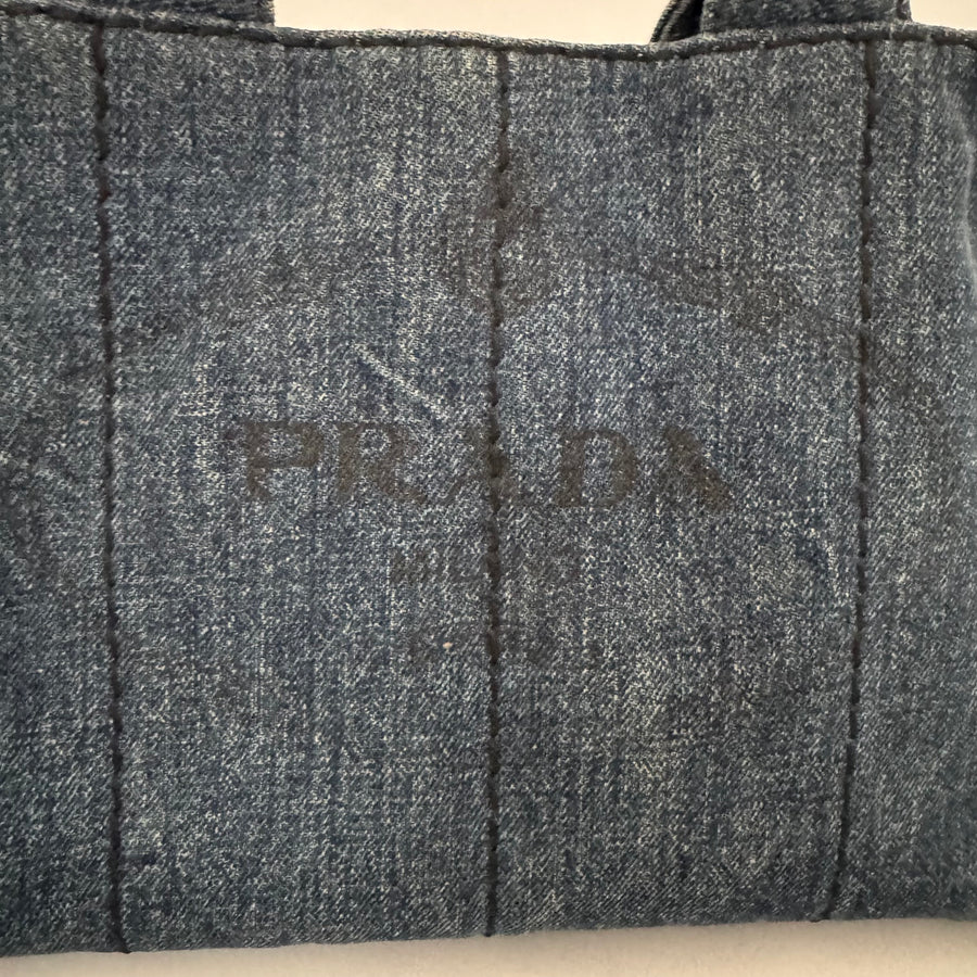 PRADA Denim Canapa Logo Tote Bleu