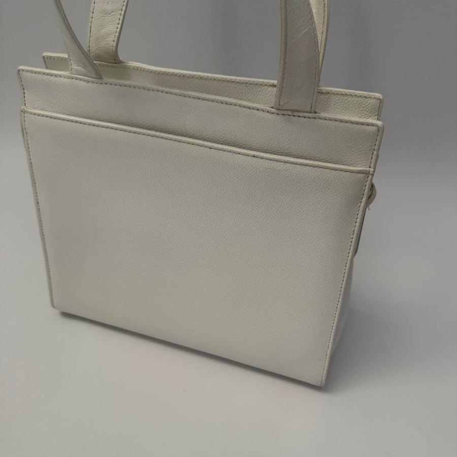 Chanel Vintage CC Lock Tote Caviar Medium White Leather