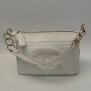 CHANEL Calfskin Timeless CC Shoulder Bag, White