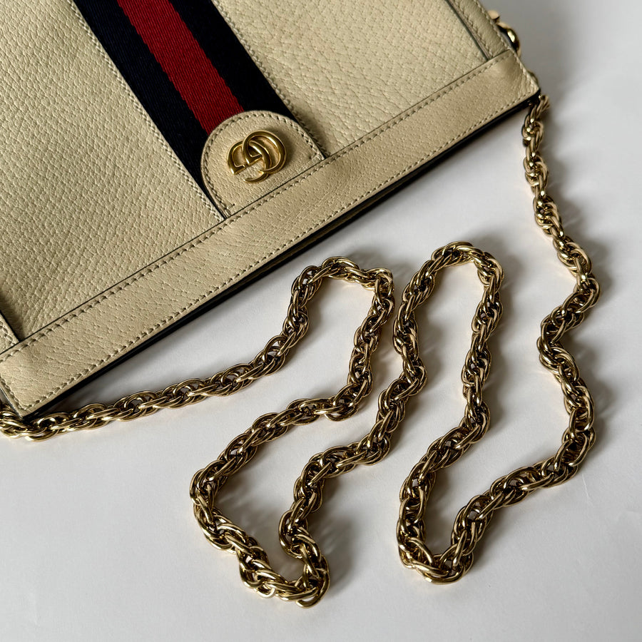 GUCCI GG Ophidia Small Shoulder Bag, Mystic White (Cream) Calfskin Leather