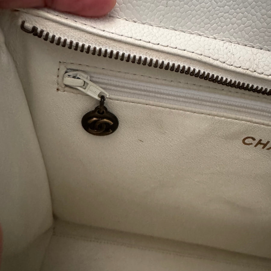Chanel Vintage CC Lock Tote Caviar Medium White Leather
