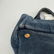 PRADA Denim Canapa Logo Tote Bleu