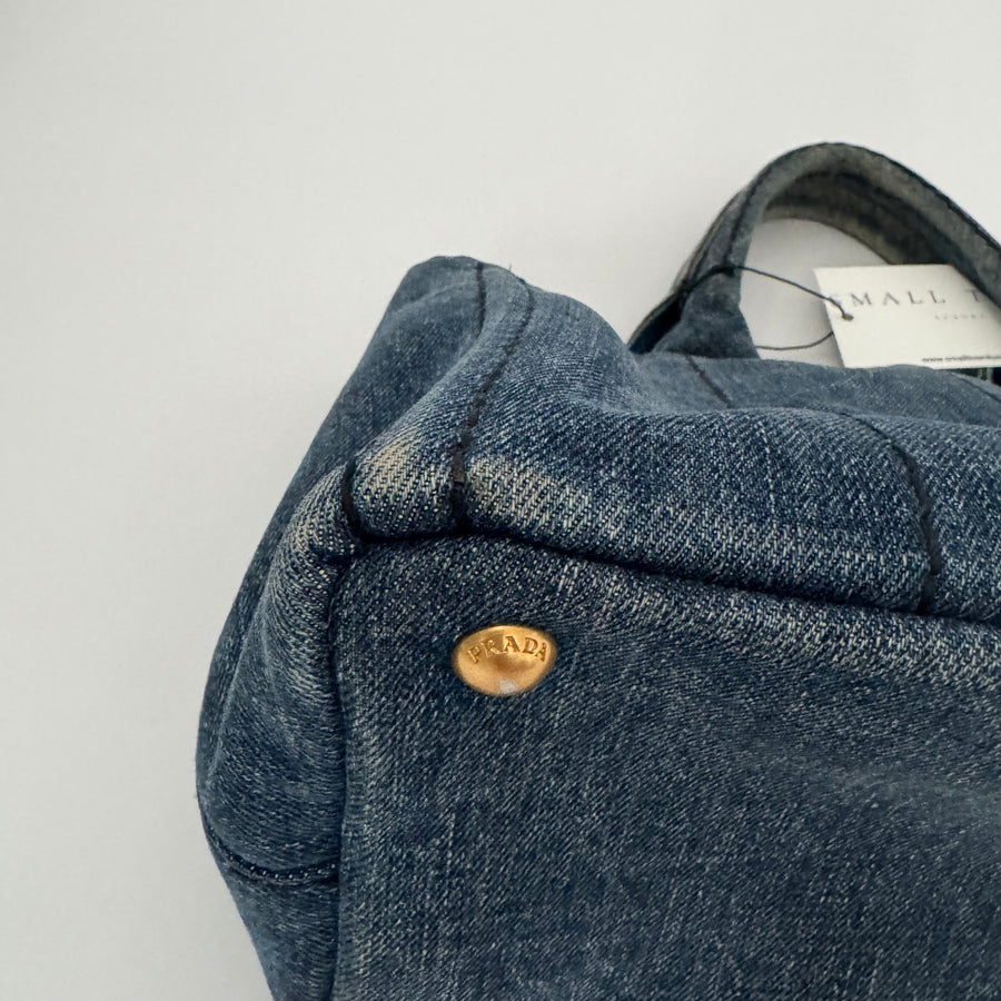PRADA Denim Canapa Logo Tote Bleu