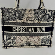 CHRISTIAN DIOR Canvas Embroidered Around The World Book Large Tote Blue