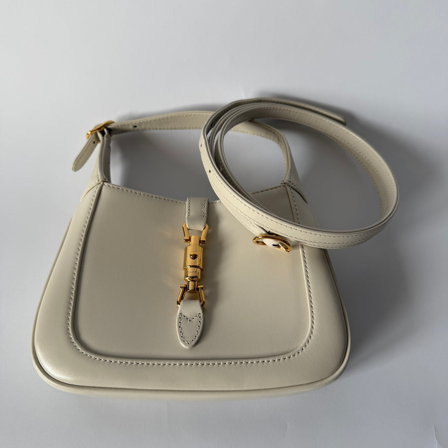 GUCCI White Smooth Leather Jackie 1961 Mini Shoulder Bag