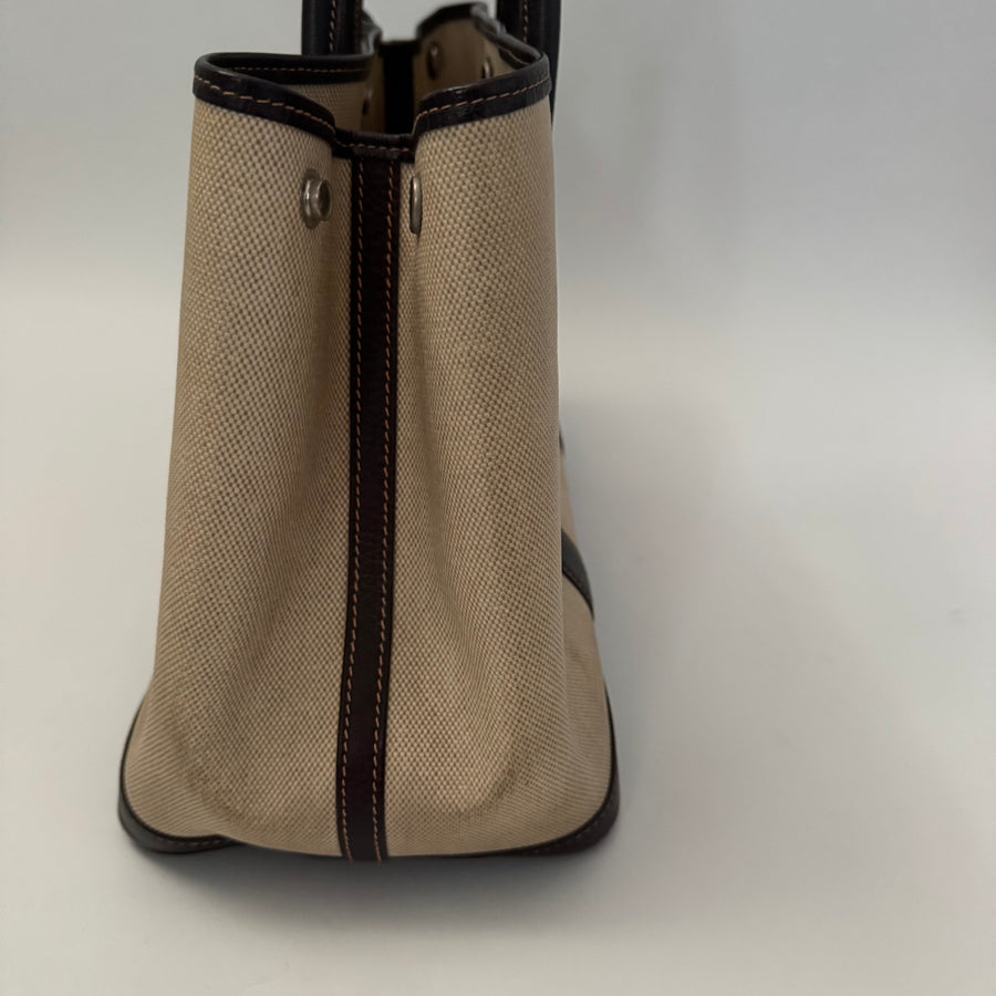 HERMES Toile Buffle Gala Garden Party Tote 36 MM Marron Fonce