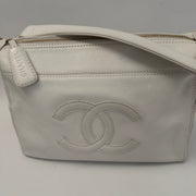 CHANEL Calfskin Timeless CC Shoulder Bag, White