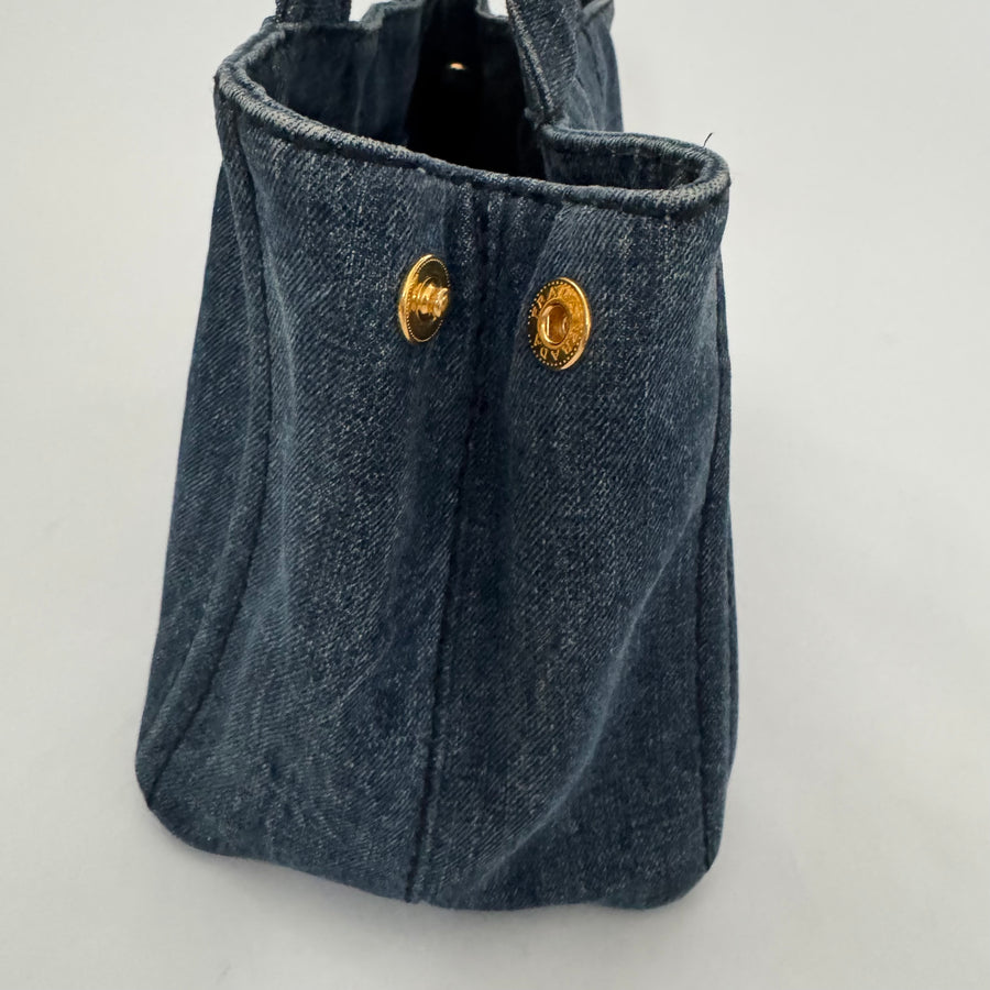 PRADA Denim Canapa Logo Tote Bleu