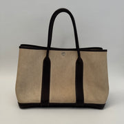 HERMES Toile Buffle Gala Garden Party Tote 36 MM Marron Fonce
