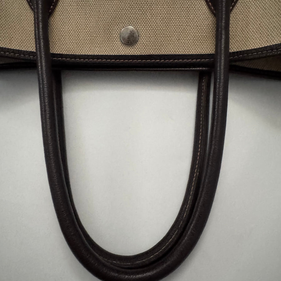 HERMES Toile Buffle Gala Garden Party Tote 36 MM Marron Fonce