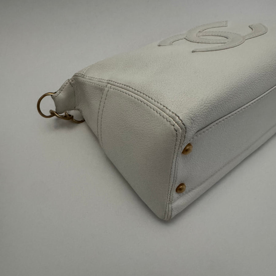 CHANEL Calfskin Timeless CC Shoulder Bag, White