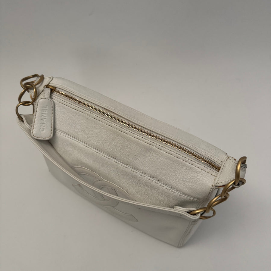CHANEL Calfskin Timeless CC Shoulder Bag, White