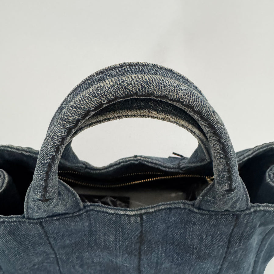 PRADA Denim Canapa Logo Tote Bleu
