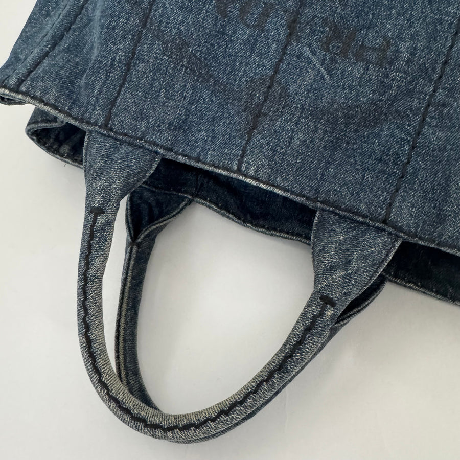 PRADA Denim Canapa Logo Tote Bleu
