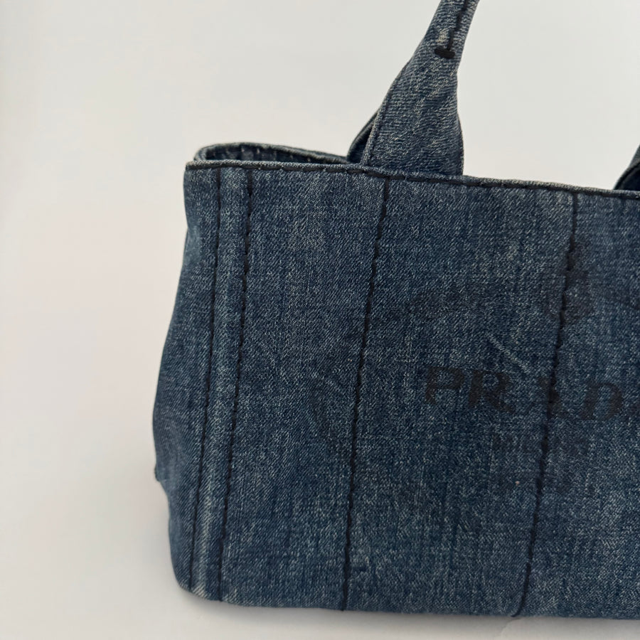 PRADA Denim Canapa Logo Tote Bleu