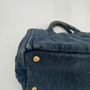 PRADA Denim Canapa Logo Tote Bleu