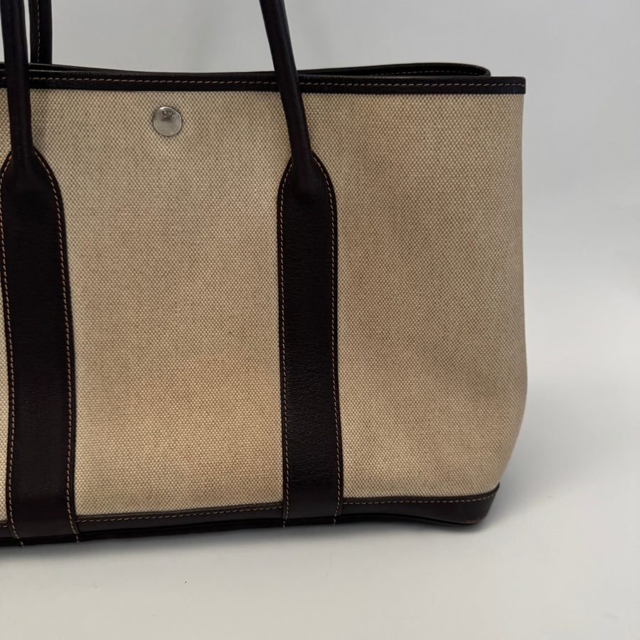 HERMES Toile Buffle Gala Garden Party Tote 36 MM Marron Fonce