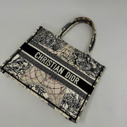 CHRISTIAN DIOR Canvas Embroidered Around The World Book Large Tote Blue