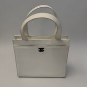 Chanel Vintage CC Lock Tote Caviar Medium White Leather