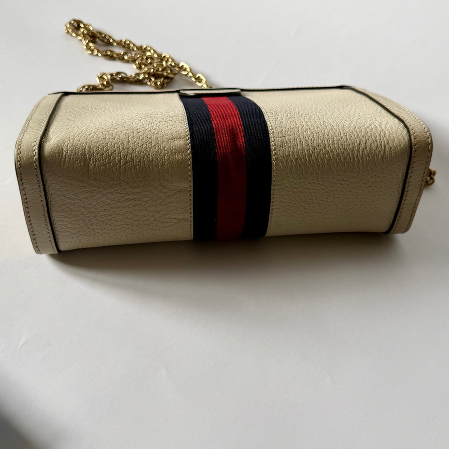 GUCCI GG Ophidia Small Shoulder Bag, Mystic White (Cream) Calfskin Leather