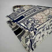 CHRISTIAN DIOR Canvas Embroidered Around The World Book Large Tote Blue