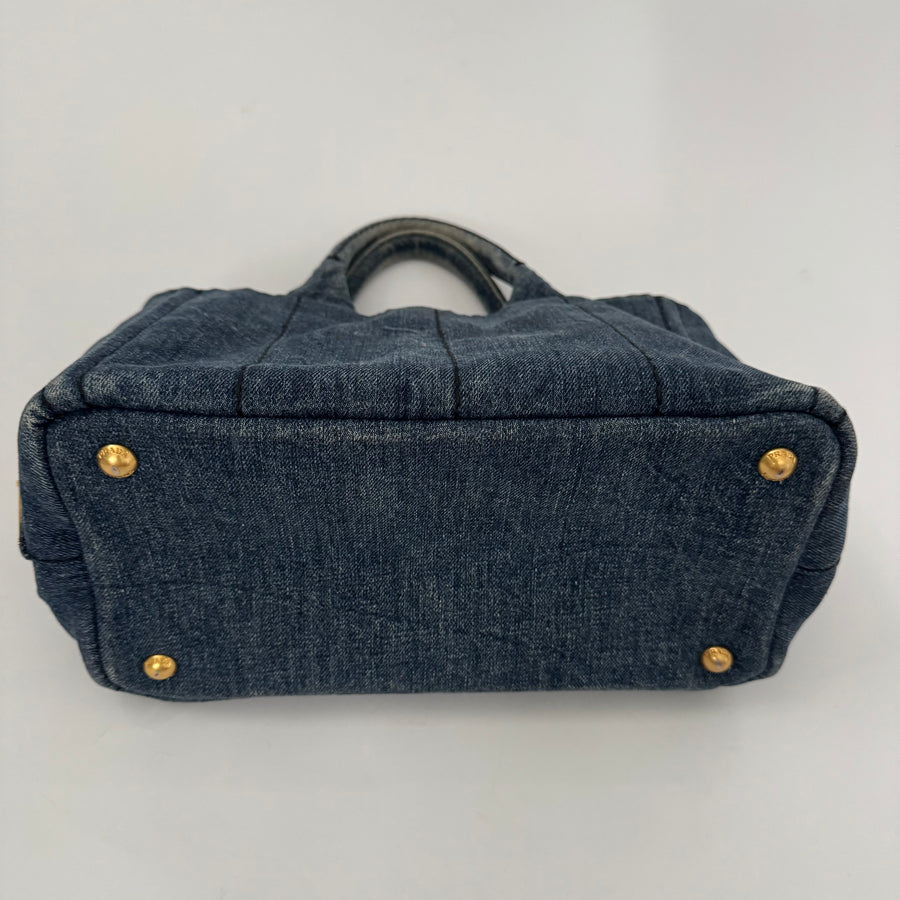 PRADA Denim Canapa Logo Tote Bleu