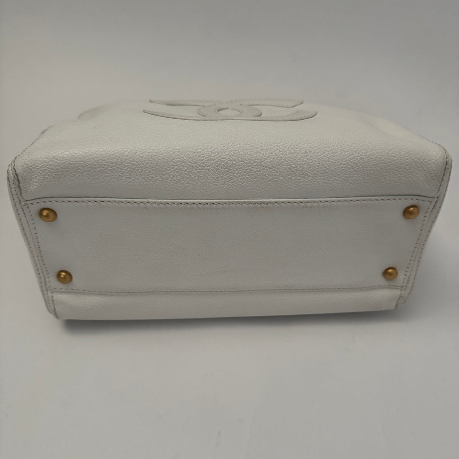 CHANEL Calfskin Timeless CC Shoulder Bag, White