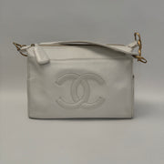 CHANEL Calfskin Timeless CC Shoulder Bag, White