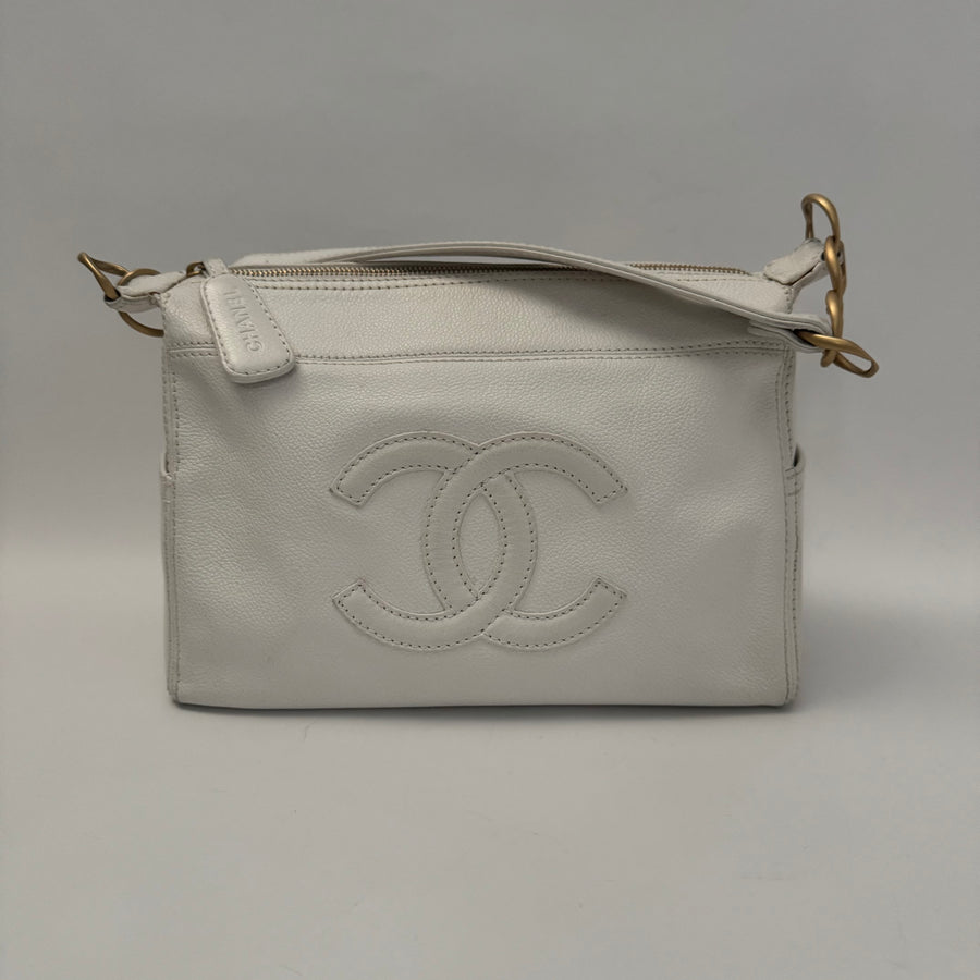 CHANEL Calfskin Timeless CC Shoulder Bag, White