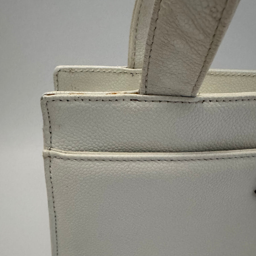 Chanel Vintage CC Lock Tote Caviar Medium White Leather