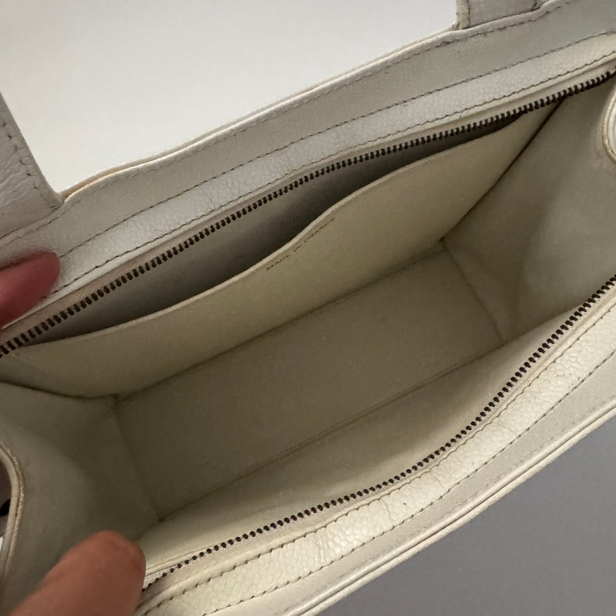 Chanel Vintage CC Lock Tote Caviar Medium White Leather