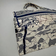 CHRISTIAN DIOR Canvas Embroidered Around The World Book Large Tote Blue