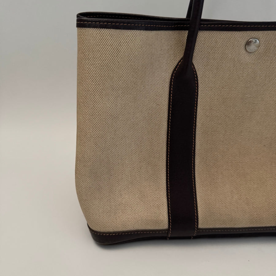 HERMES Toile Buffle Gala Garden Party Tote 36 MM Marron Fonce