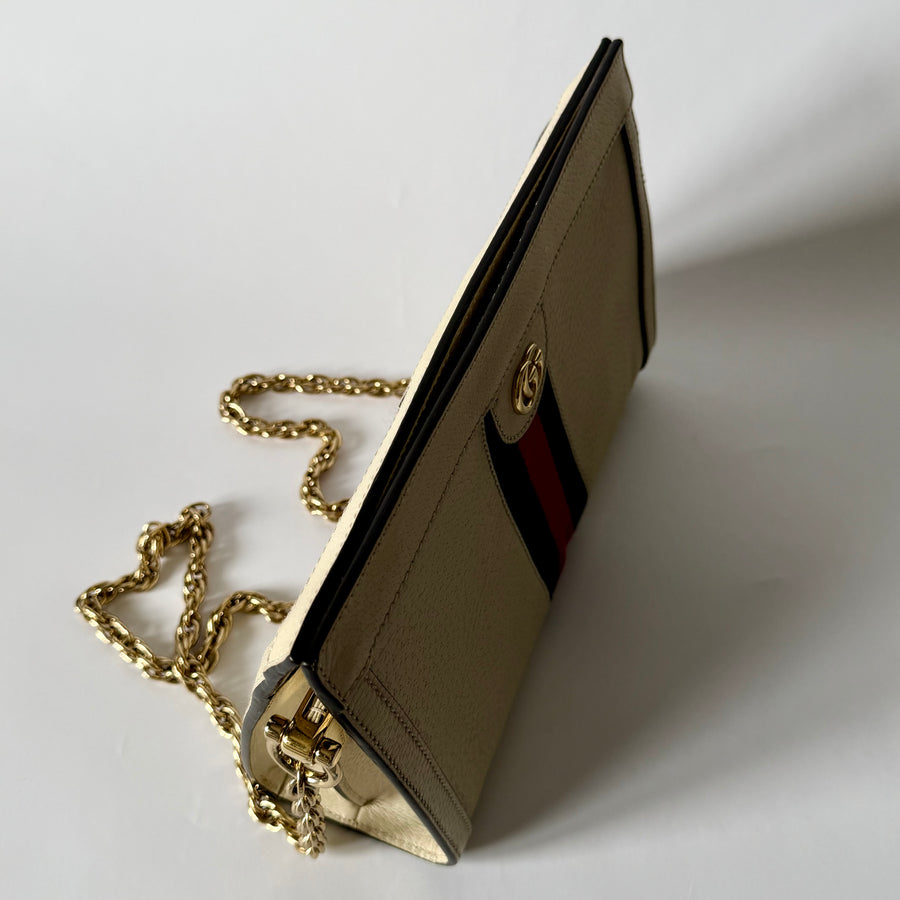 GUCCI GG Ophidia Small Shoulder Bag, Mystic White (Cream) Calfskin Leather
