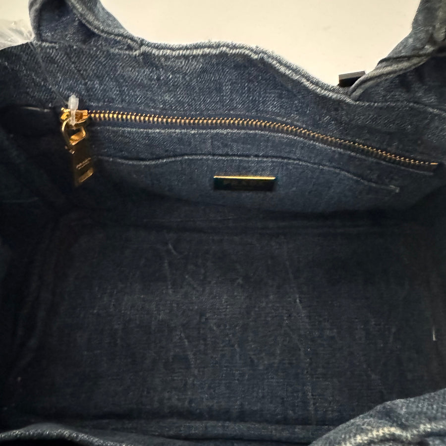 PRADA Denim Canapa Logo Tote Bleu