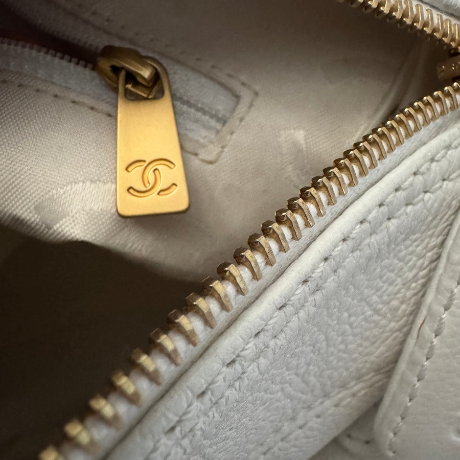 CHANEL Calfskin Timeless CC Shoulder Bag, White