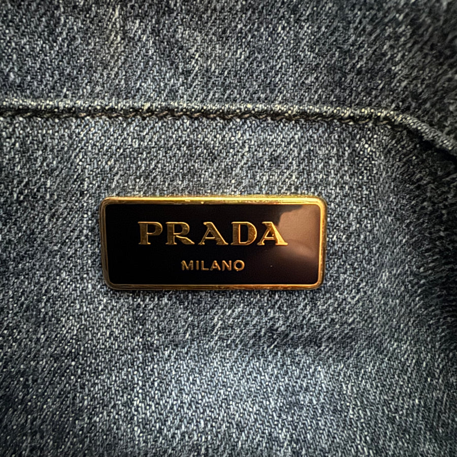 PRADA Denim Canapa Logo Tote Bleu