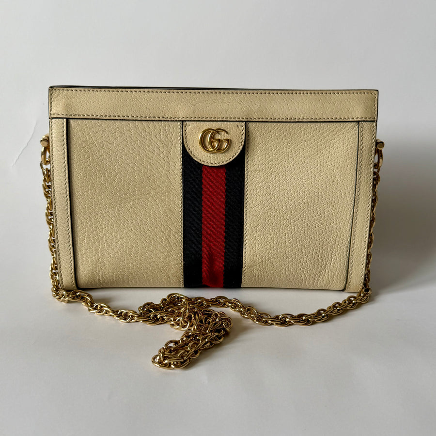 GUCCI GG Ophidia Small Shoulder Bag, Mystic White (Cream) Calfskin Leather