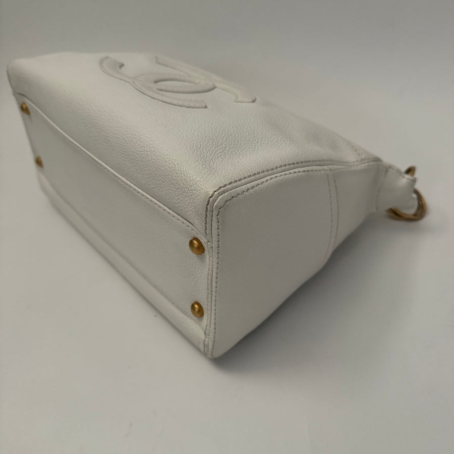CHANEL Calfskin Timeless CC Shoulder Bag, White
