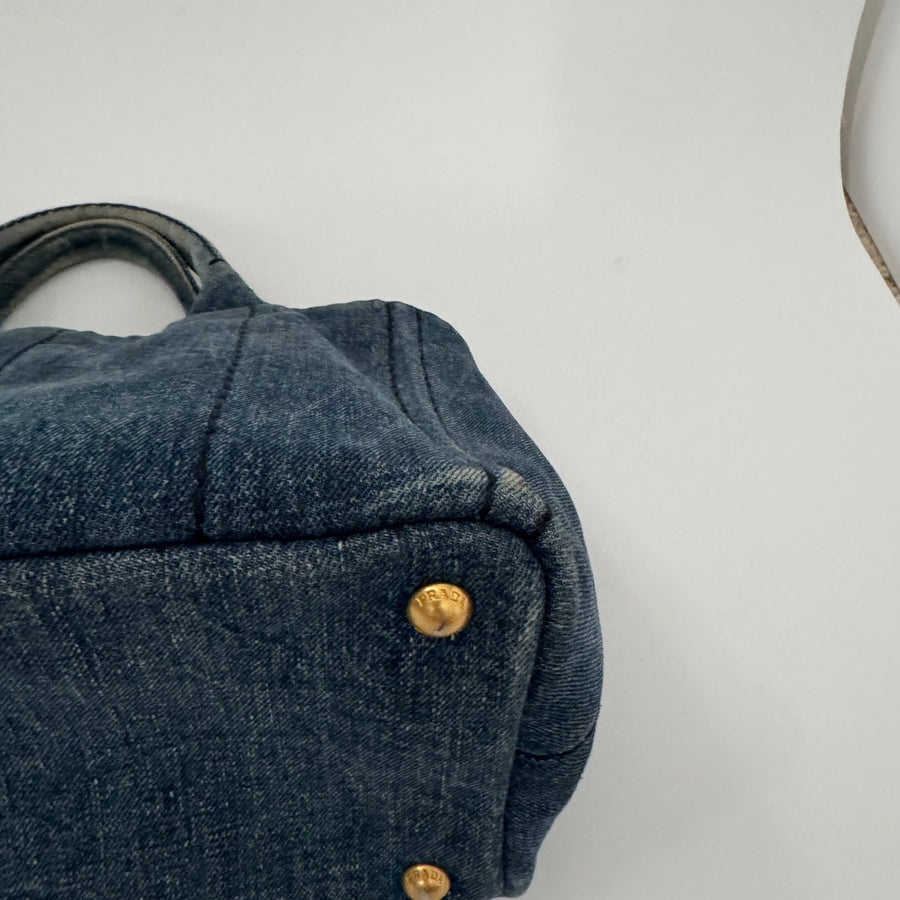 PRADA Denim Canapa Logo Tote Bleu