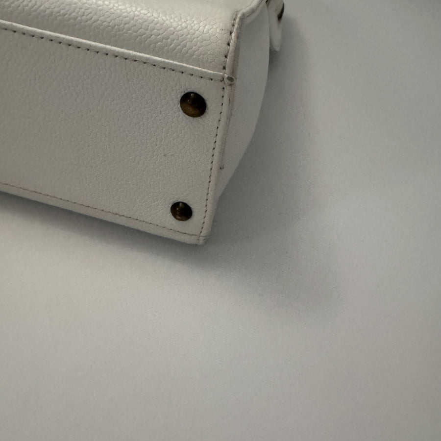Chanel Vintage CC Lock Tote Caviar Medium White Leather