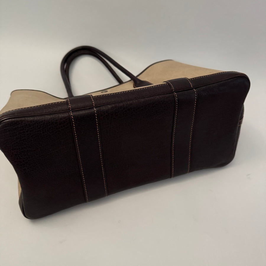 HERMES Toile Buffle Gala Garden Party Tote 36 MM Marron Fonce
