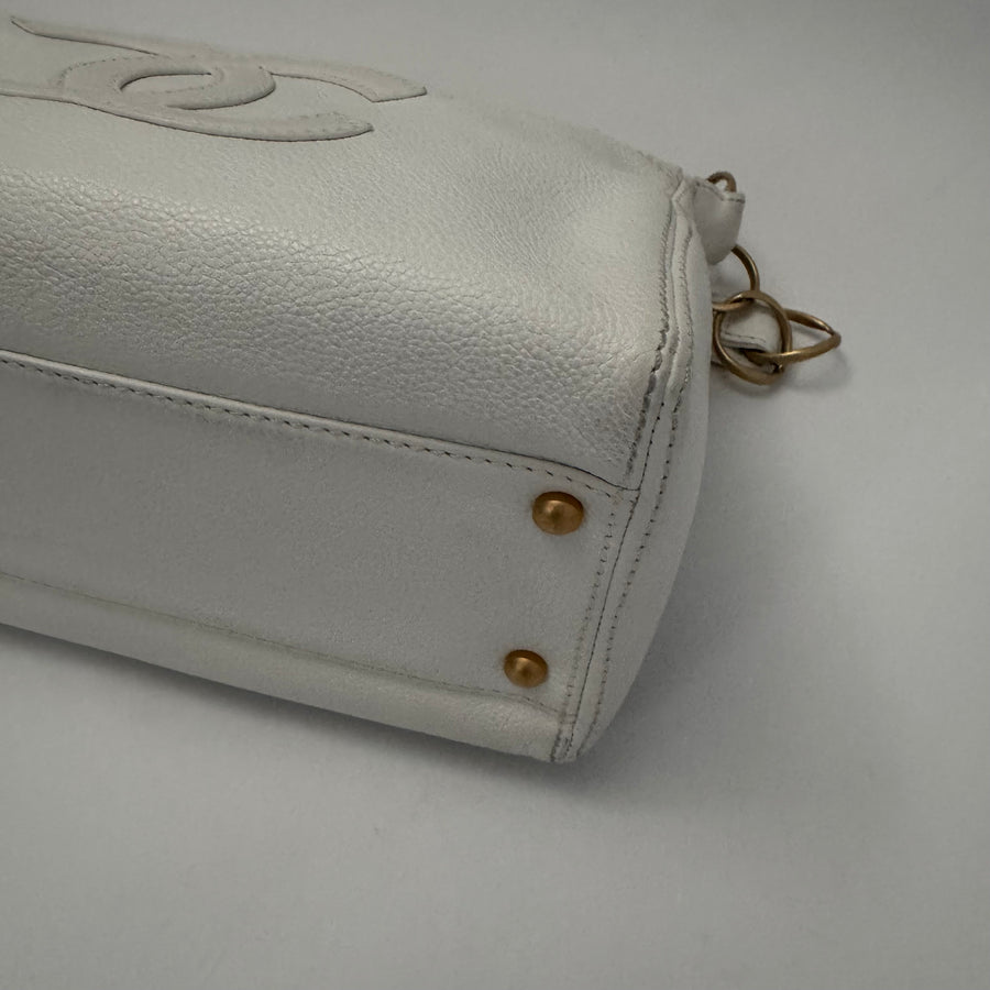 CHANEL Calfskin Timeless CC Shoulder Bag, White