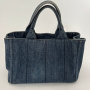 PRADA Denim Canapa Logo Tote Bleu