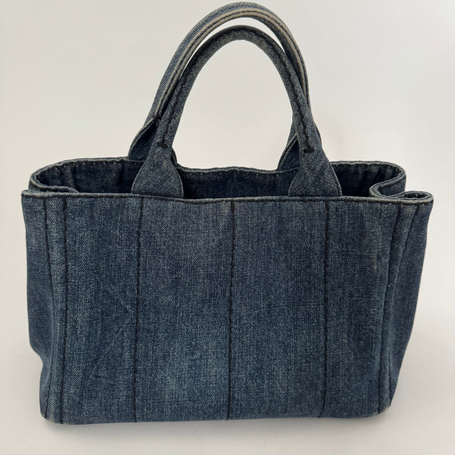 PRADA Denim Canapa Logo Tote Bleu