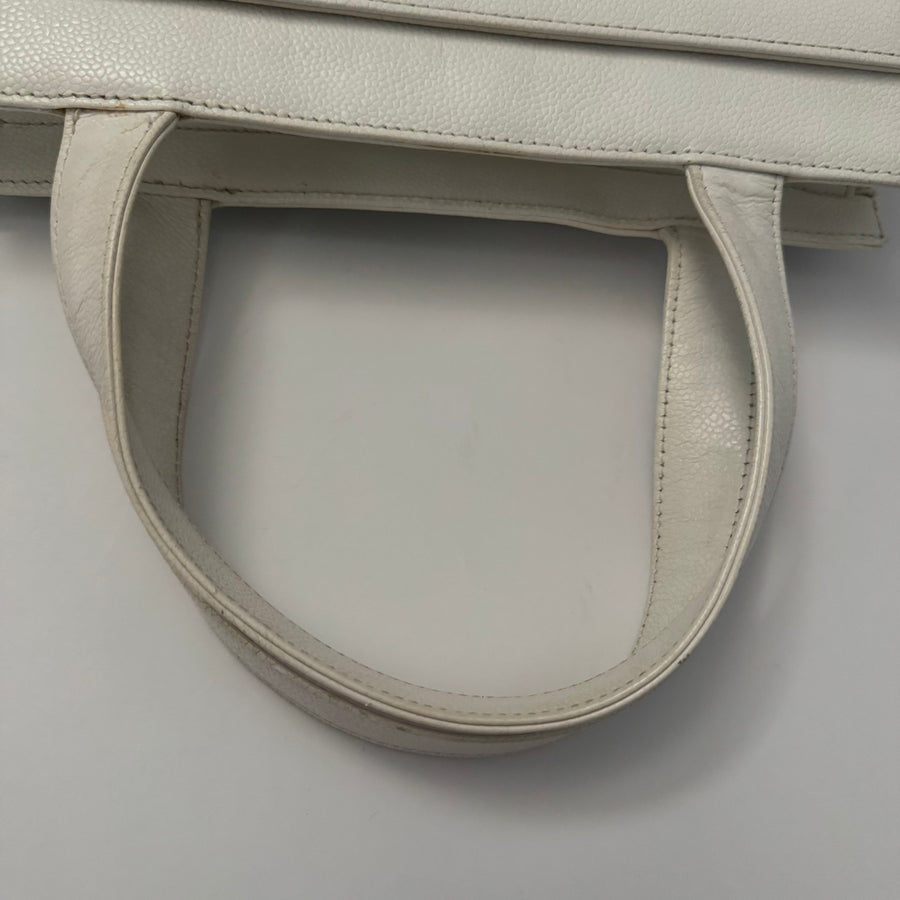 Chanel Vintage CC Lock Tote Caviar Medium White Leather